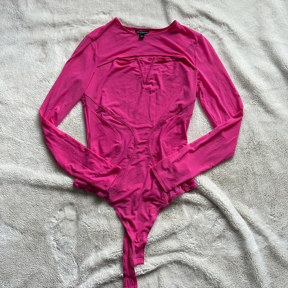 GUESS Pink Sheer Mesh Bodysuit | Long Sleeve Snap Closure | Sexy Y2K Clubwear - Picture 1 of 8